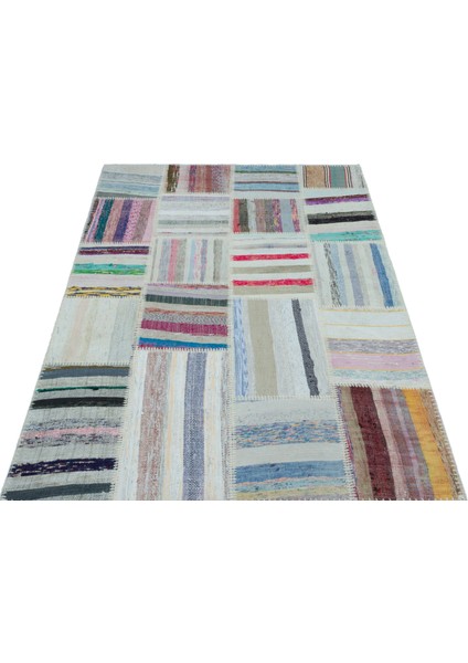 Teselya Turkuaz Patchwork Yün Modern Desenli Yün Hav Toz Vermez Leke Tutmayan Salon Yolluk Mutfak El Dokuma Halı fiyatları