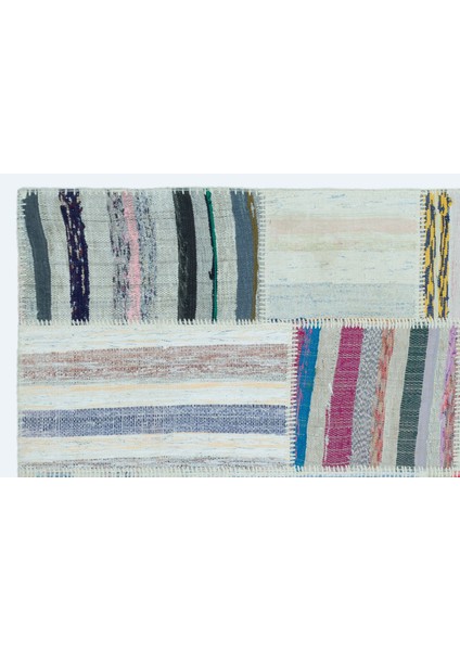 Teselya Turkuaz Patchwork Yün Modern Desenli Yün Hav Toz Vermez Leke Tutmayan Salon Yolluk Mutfak El Dokuma Halı fırsatları