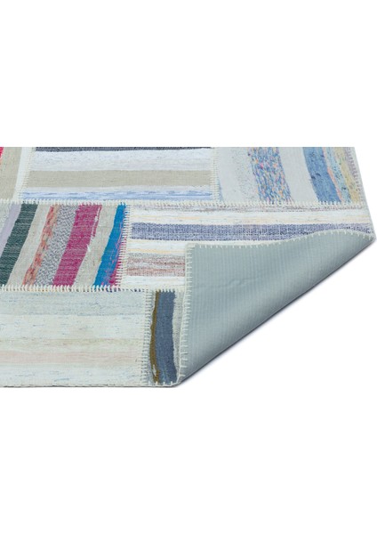 Teselya Turkuaz Patchwork Yün Modern Desenli Yün Hav Toz Vermez Leke Tutmayan Salon Yolluk Mutfak El Dokuma Halı indirimleri