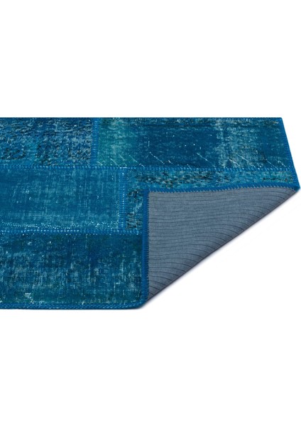Teselya Turkuaz Patchwork Yün Modern Desenli Yün Hav Toz Vermez Leke Tutmayan Salon Yolluk Mutfak El Dokuma Halı fiyatları
