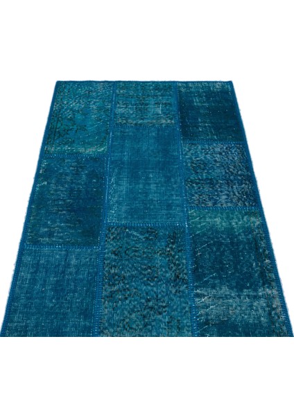 Teselya Turkuaz Patchwork Yün Modern Desenli Yün Hav Toz Vermez Leke Tutmayan Salon Yolluk Mutfak El Dokuma Halı modelleri