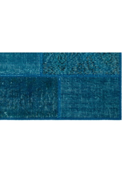 Teselya Turkuaz Patchwork Yün Modern Desenli Yün Hav Toz Vermez Leke Tutmayan Salon Yolluk Mutfak El Dokuma Halı fırsatları