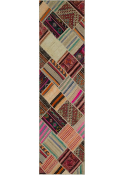 Teselya Bej Çizgili Yün Modern Desenli Yün Hav Toz Vermez Leke Tutmayan Salon Yolluk Mutfak El Dokuma Halı