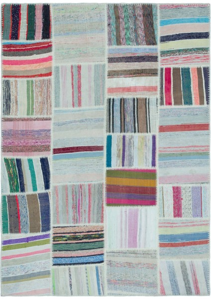 Iskece Bej Patchwork Yün Modern Desenli Yün Hav Toz Vermez Leke Tutmayan Salon Yolluk Mutfak El Dokuma Halı