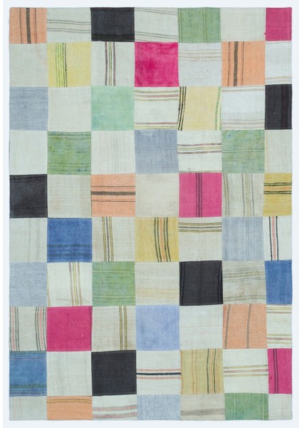 Girit Bej Çizgili Yün Modern Desenli Yün Hav Toz Vermez Leke Tutmayan Salon Yolluk Mutfak El Dokuma Halı