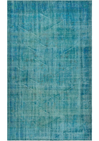 Atina Turkuaz Eskitme Yün Modern Desenli Yün Hav Toz Vermez Leke Tutmayan Salon Yolluk Mutfak El Dokuma Halı