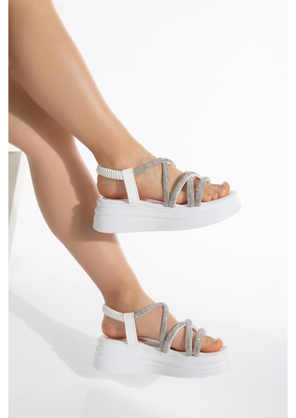 Taşlı Beyaz Sandalet Kadınlar İçin Ortopedik Tabanlı Şık Tasarım fiyatları