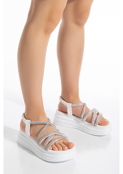 Taşlı Beyaz Sandalet Kadınlar İçin Ortopedik Tabanlı Şık Tasarım fırsatları