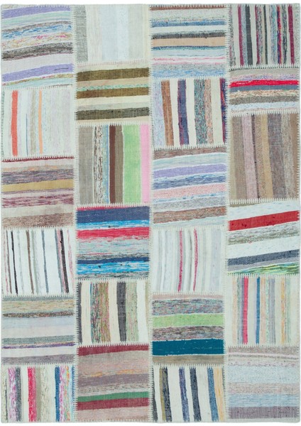 Teselya Mor Patchwork Yün Modern Desenli Yün Hav Toz Vermez Leke Tutmayan Salon Yolluk Mutfak El Dokuma Halı