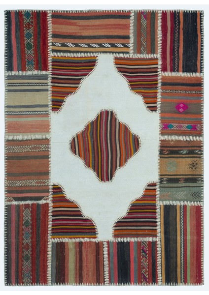 Iskece Bej Patchwork Yün Modern Desenli Yün Hav Toz Vermez Leke Tutmayan Salon Yolluk Mutfak El Dokuma Halı