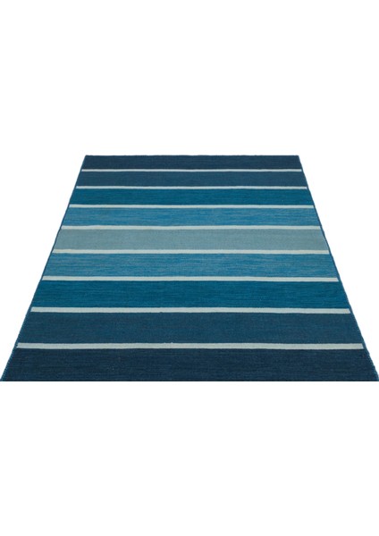 Teselya Mavi Çizgili Yün Modern Desenli Yün Hav Toz Vermez Leke Tutmayan Salon Yolluk Mutfak El Dokuma Halı modelleri