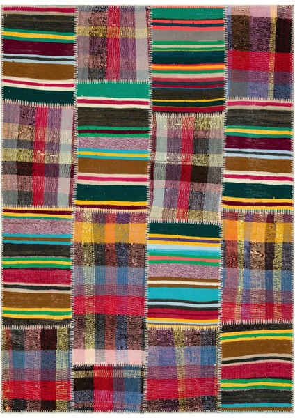 Iskece Bej Patchwork Yün Modern Desenli Yün Hav Toz Vermez Leke Tutmayan Salon Yolluk Mutfak El Dokuma Halı