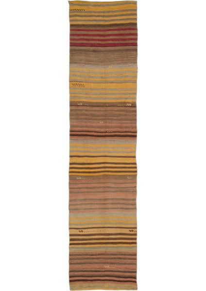 Teselya Mavi Çizgili Yün Modern Desenli Yün Hav Toz Vermez Leke Tutmayan Salon Yolluk Mutfak El Dokuma Halı