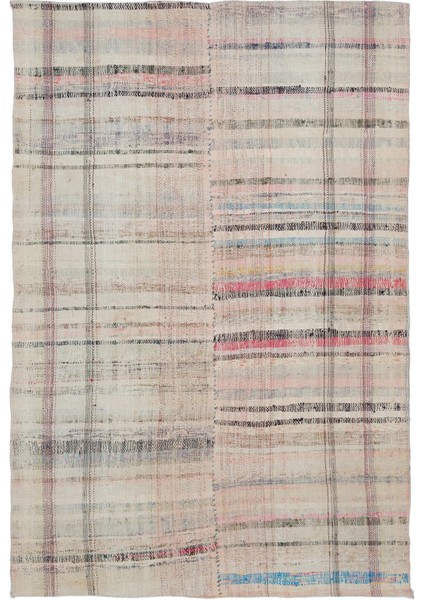 Teselya Bej Çizgili Yün Modern Desenli Yün Hav Toz Vermez Leke Tutmayan Salon Yolluk Mutfak El Dokuma Halı