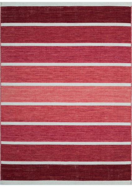 Teselya Bej Çizgili Yün Modern Desenli Yün Hav Toz Vermez Leke Tutmayan Salon Yolluk Mutfak El Dokuma Halı