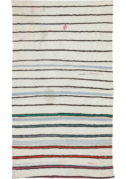 Girit Bej Çizgili Yün Modern Desenli Yün Hav Toz Vermez Leke Tutmayan Salon Yolluk Mutfak El Dokuma Halı