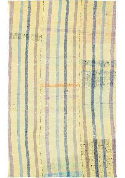 Teselya Bej Çizgili Yün Modern Desenli Yün Hav Toz Vermez Leke Tutmayan Salon Yolluk Mutfak El Dokuma Halı