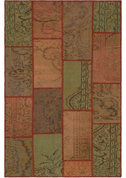 Teselya Kırmızı Eskitme Yün Modern Desenli Yün Hav Toz Vermez Leke Tutmayan Salon Yolluk Mutfak El Dokuma Halı