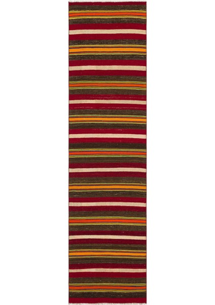 Teselya Bej Çizgili Yün Modern Desenli Yün Hav Toz Vermez Leke Tutmayan Salon Yolluk Mutfak El Dokuma Halı