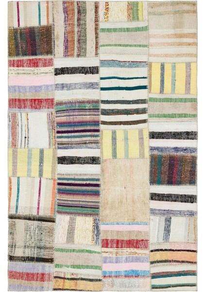 Iskece Bej Patchwork Yün Modern Desenli Yün Hav Toz Vermez Leke Tutmayan Salon Yolluk Mutfak El Dokuma Halı