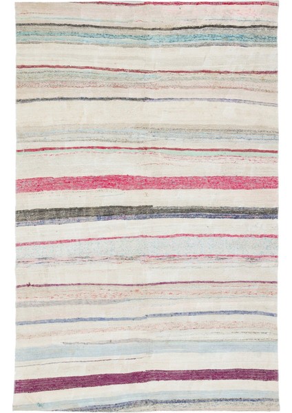 Girit Bej Çizgili Yün Modern Desenli Yün Hav Toz Vermez Leke Tutmayan Salon Yolluk Mutfak El Dokuma Halı