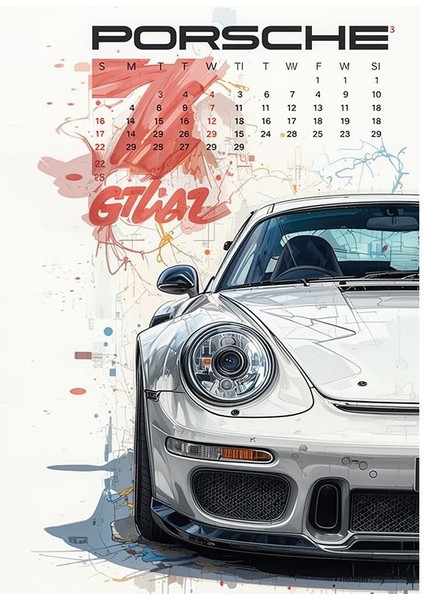 Porsche Takvim Sayfası Ahşap Tablo