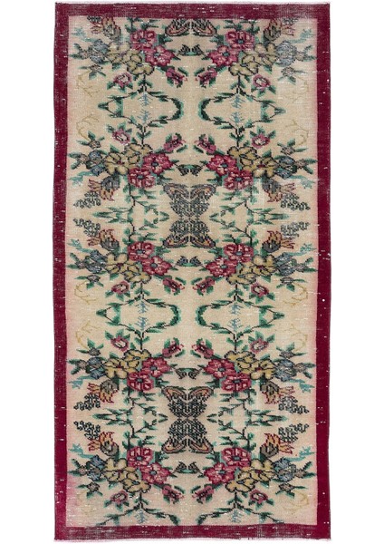 Teselya Beyaz Çiçekli Yün Modern Desenli Yün Hav Toz Vermez Leke Tutmayan Salon Yolluk Mutfak El Dokuma Halı