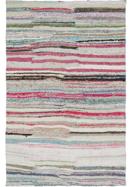 Teselya Bej Çizgili Yün Modern Desenli Yün Hav Toz Vermez Leke Tutmayan Salon Yolluk Mutfak El Dokuma Halı