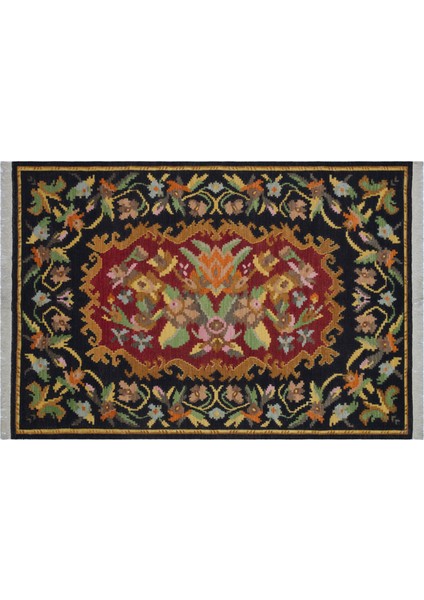 Siyah Çerçeveli Yün Modern Desenli Yün Hav Toz Vermez Leke Tutmayan Salon Yolluk Mutfak El Dokuma Halı