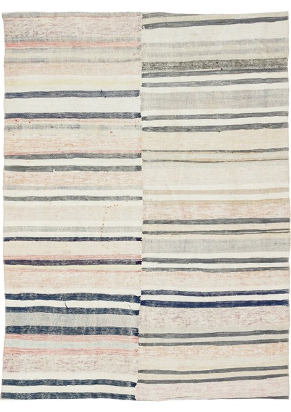 Teselya Bej Çizgili Yün Modern Desenli Yün Hav Toz Vermez Leke Tutmayan Salon Yolluk Mutfak El Dokuma Halı