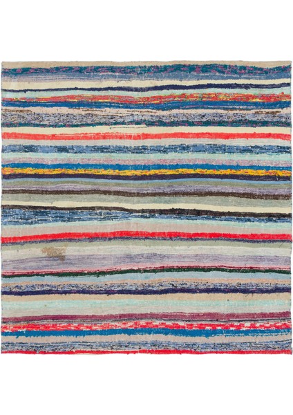 Teselya Bej Çizgili Yün Modern Desenli Yün Hav Toz Vermez Leke Tutmayan Salon Yolluk Mutfak El Dokuma Halı