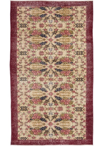 Iskece Kırmızı Eskitme Yün Modern Desenli Yün Hav Toz Vermez Leke Tutmayan Salon Yolluk Mutfak El Dokuma Halı