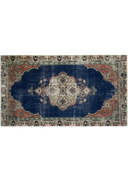 Lacivert Göbekli Yün Modern Desenli Yün Hav Toz Vermez Leke Tutmayan Salon Yolluk Mutfak El Dokuma Halı