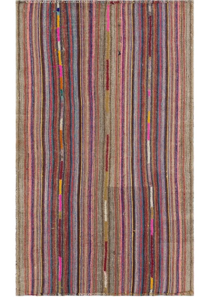 Teselya Bej Çizgili Yün Modern Desenli Yün Hav Toz Vermez Leke Tutmayan Salon Yolluk Mutfak El Dokuma Halı