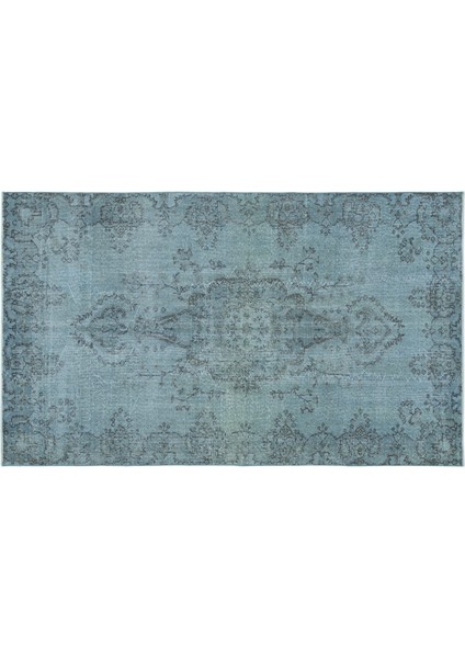 Turkuaz Göbekli Yün Modern Desenli Yün Hav Toz Vermez Leke Tutmayan Salon Yolluk Mutfak El Dokuma Halı