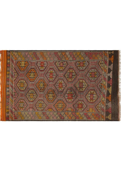 Turuncu Geometrik Yün Modern Desenli Yün Hav Toz Vermez Leke Tutmayan Salon Yolluk Mutfak El Dokuma Halı