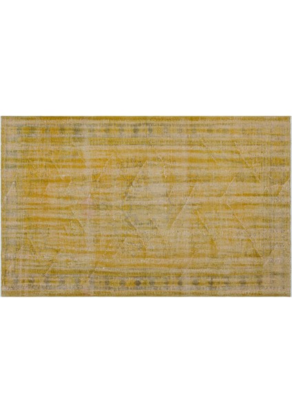 Sarı Eskitme Yün Modern Desenli Yün Hav Toz Vermez Leke Tutmayan Salon Yolluk Mutfak El Dokuma Halı