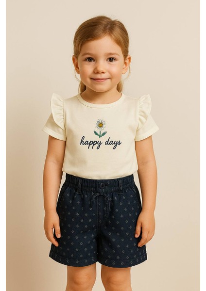 "happy Days" Nakışlı Tişört ve Desenli Şort Takım