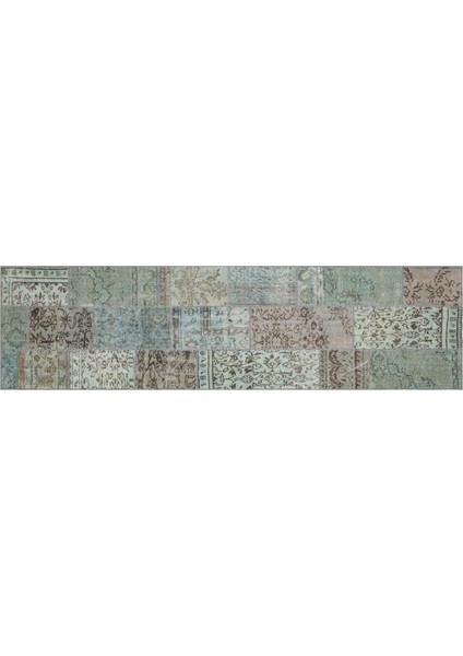 Yeşil Eskitme Etnik Modern Desenli Yün Hav Toz Vermez Leke Tutmayan Salon Yolluk Mutfak El Dokuma Halı