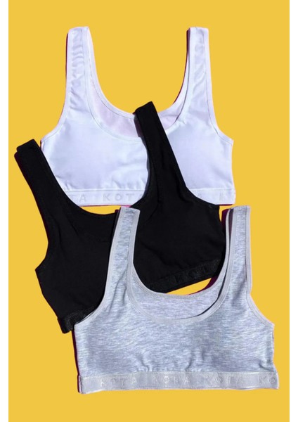 Kadın Düz Beyaz-Siyah-Gri Kalın Askılı Çıkarılabilir Pedli Büstiyer Yarım Atlet 3 Adet