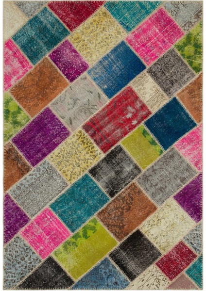 Iskece Bej Patchwork Etnik Modern Desenli Yün Hav Toz Vermez Leke Tutmayan Salon Yolluk Mutfak El Dokuma Halı