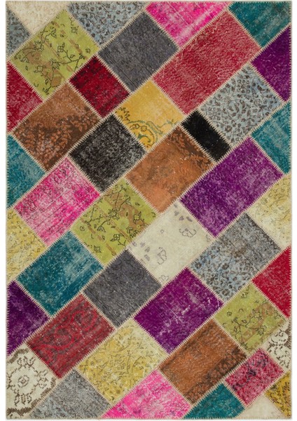 Iskece Bej Patchwork Etnik Modern Desenli Yün Hav Toz Vermez Leke Tutmayan Salon Yolluk Mutfak El Dokuma Halı