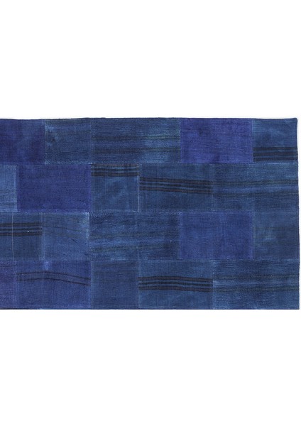 Mavi Patchwork Etnik Modern Desenli Yün Hav Toz Vermez Leke Tutmayan Salon Yolluk Mutfak El Dokuma Halı modelleri