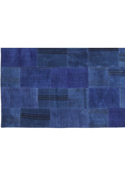Mavi Patchwork Etnik Modern Desenli Yün Hav Toz Vermez Leke Tutmayan Salon Yolluk Mutfak El Dokuma Halı fırsatları