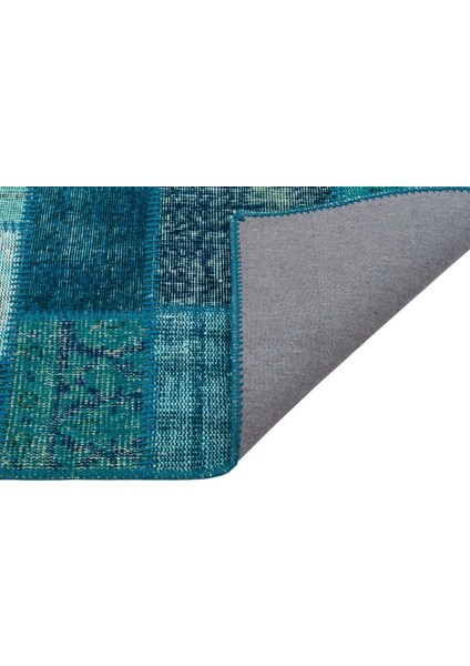 Mavi Patchwork Etnik Modern Desenli Yün Hav Toz Vermez Leke Tutmayan Salon Yolluk Mutfak El Dokuma Halı fiyatları