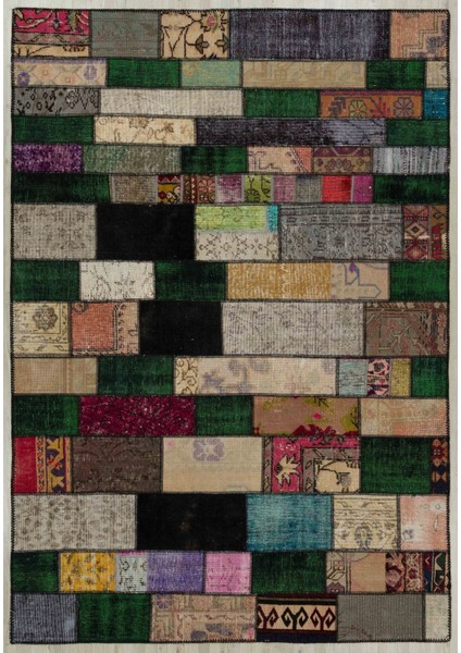 Bej Patchwork Etnik Modern Desenli Yün Hav Toz Vermez Leke Tutmayan Salon Yolluk Mutfak El Dokuma Halı