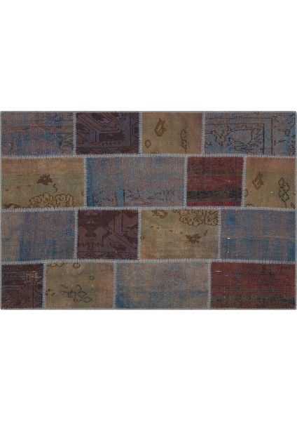 Kahverengi Patchwork Etnik Modern Desenli Yün Hav Toz Vermez Leke Tutmayan Salon Yolluk Mutfak El Dokuma Halı