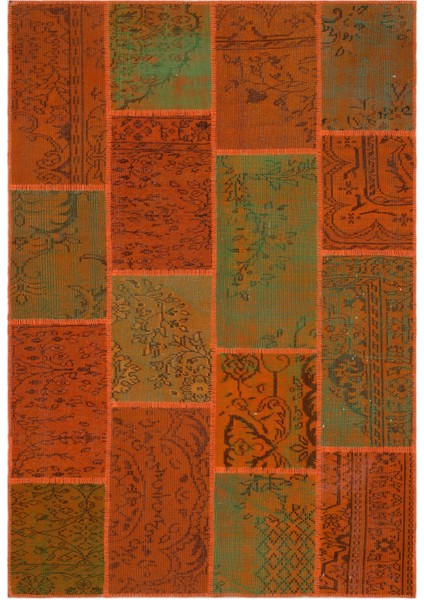 Iskece Turuncu Eskitme Etnik Modern Desenli Yün Hav Toz Vermez Leke Tutmayan Salon Yolluk Mutfak El Dokuma Halı