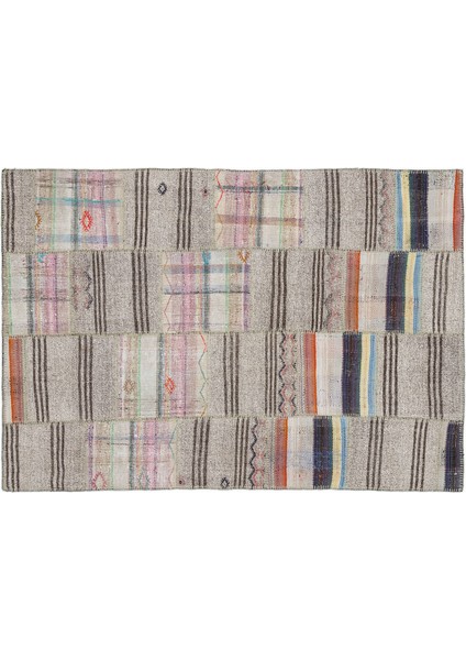 Kahverengi Patchwork Etnik Modern Desenli Yün Hav Toz Vermez Leke Tutmayan Salon Yolluk Mutfak El Dokuma Halı