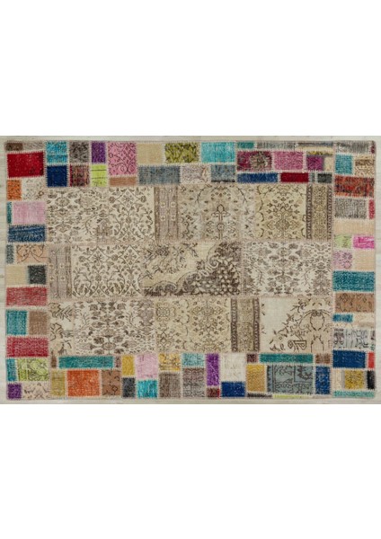 Bej Patchwork Etnik Modern Desenli Yün Hav Toz Vermez Leke Tutmayan Salon Yolluk Mutfak El Dokuma Halı modelleri